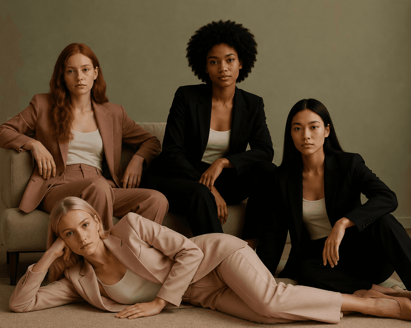 Four confident women posing together