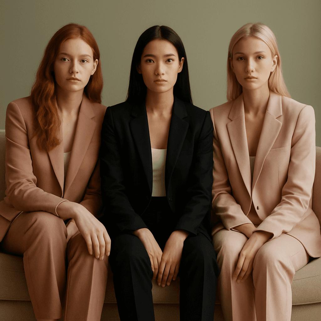 Three confident women seated together in tailored blazers